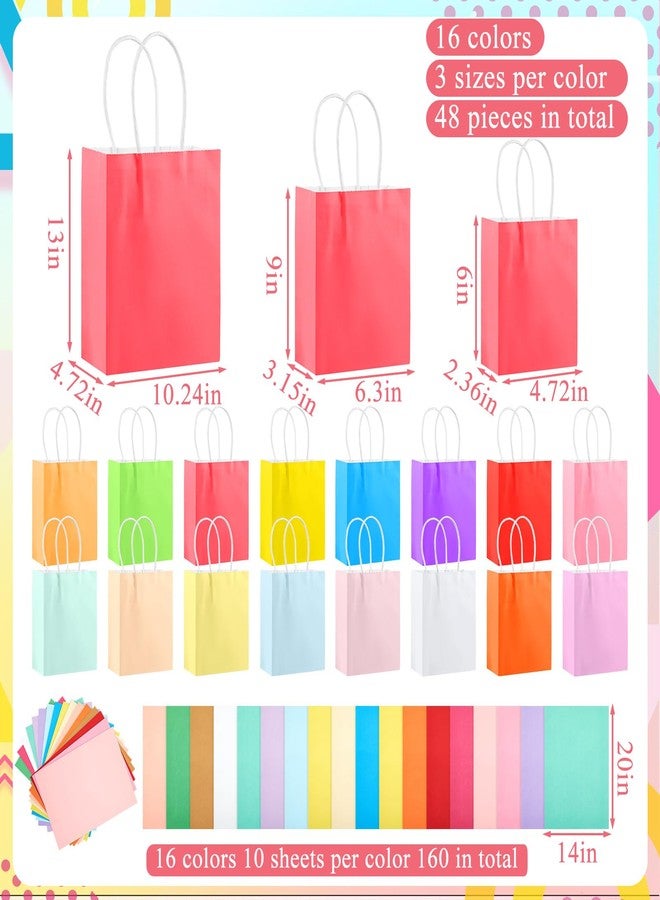 Dunzoom 208 Pcs Gift Bags Assorted Sizes with Handle Set Including 48 Gift Bags Variety Size Bulk (Small 6, Medium 9, Large 13) and 160 Tissue Paper for Christmas Birthday Baby Shower Bridal Shower - Image 3